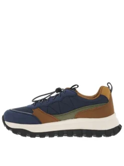 Baskets marine avec patch marron et vert kaki à semelle plateau