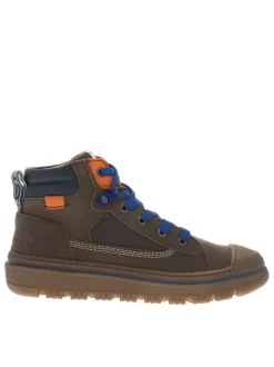Baskets montantes en cuir avec lacets plats bleu et un zip Made in France