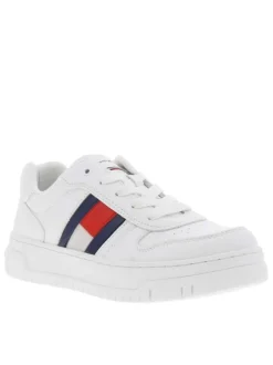 Baskets multisport en simili cuir blanc à semelle élargie, lacets plats et zip
