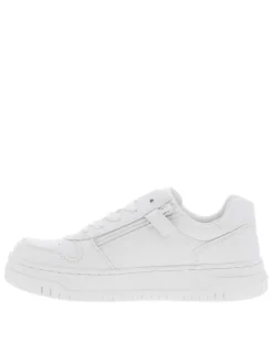 Baskets multisport en simili cuir blanc à semelle élargie, lacets plats et zip