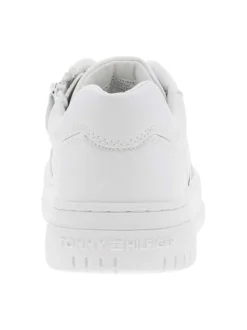 Baskets multisport en simili cuir blanc à semelle élargie, lacets plats et zip