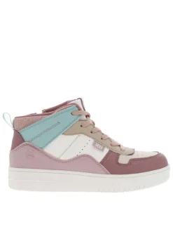 Baskets rose pastel plates et à lacets et zip latéral avec empiècements bleus