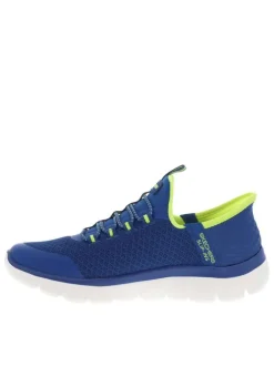 Baskets running bleues avec des détails jaunes et à fermeture slip-on