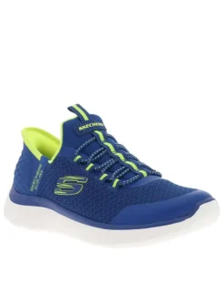 Baskets running bleues avec des détails jaunes et à fermeture slip-on