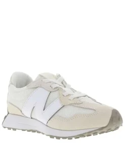Baskets running écrues avec empiècements en croûte de cuir et lacets