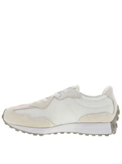 Baskets running écrues avec empiècements en croûte de cuir et lacets