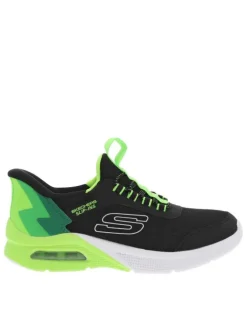 Baskets running noires et vertes fluorescentes à fermeture slip-on
