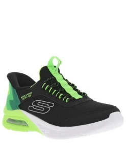Baskets running noires et vertes fluorescentes à fermeture slip-on