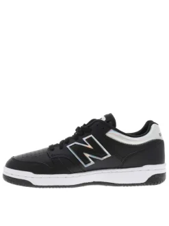 Baskets skate en cuir noires avec semelle à talon plat et empiècements chromés