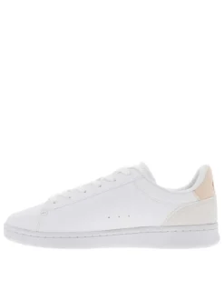 Baskets tennis blanches à talon plat avec logos roses embossés et lacets plats