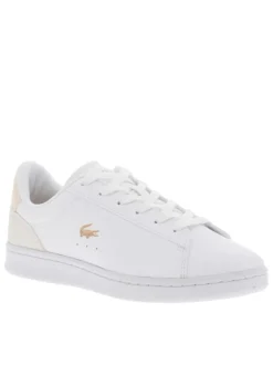 Baskets tennis blanches à talon plat avec logos roses embossés et lacets plats