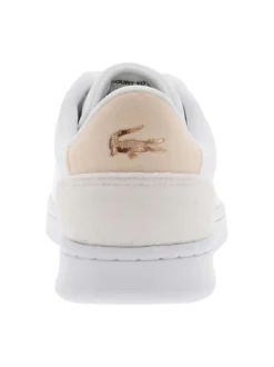 Baskets tennis blanches à talon plat avec logos roses embossés et lacets plats