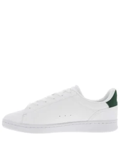 Baskets tennis blanches à talon plat avec logo vert brodé et lacets plats