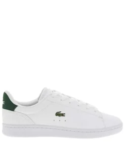 Baskets tennis blanches à talon plat avec logo vert brodé et lacets plats
