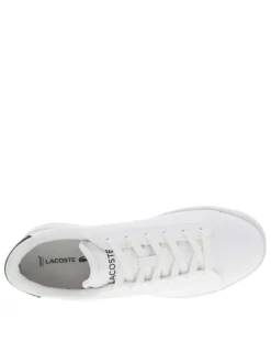 Baskets tennis blanches à talon plat avec logo vert brodé et lacets plats