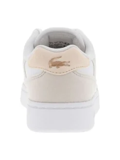Baskets tennis blanches et beige plates et à lacets plats avec détails rose gold