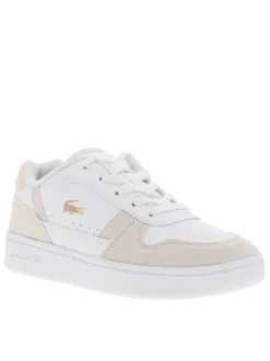 Baskets tennis blanches et beige plates et à lacets plats avec détails rose gold