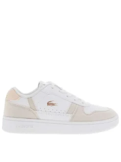 Baskets tennis blanches et beige plates et à lacets plats avec détails rose gold