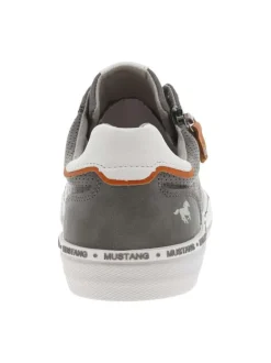 Baskets basses aspect cuir gris à semelle vulcanisée et à lacets et zip latéral