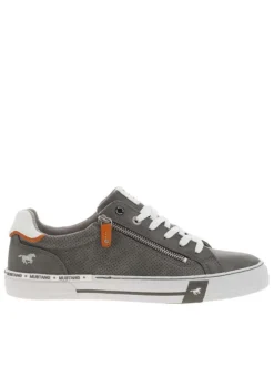 Baskets basses aspect cuir gris à semelle vulcanisée et à lacets et zip latéral