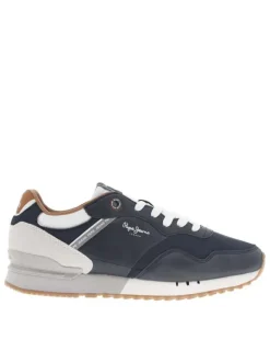 Baskets basses bleu marine avec une semelle running et des lacets plats blancs