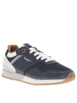Baskets basses bleu marine avec une semelle running et des lacets plats blancs