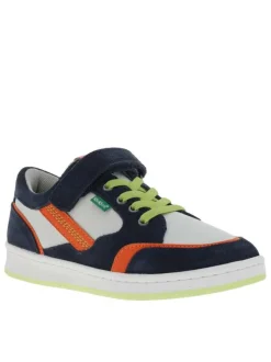 Baskets basses bleu marine à lacets élastiqués fluo et bande auto-agrippante