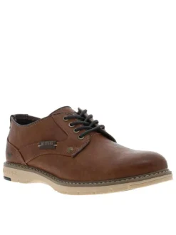 Baskets basses cognac avec surpiqûres et empiècements cousus avec fermeture à lacets ronds