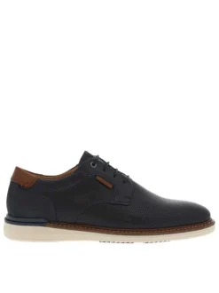 Baskets basses derbies en cuir bleu marine et marron avec des lacets ronds