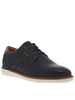 Baskets basses derbies en cuir bleu marine et marron avec des lacets ronds
