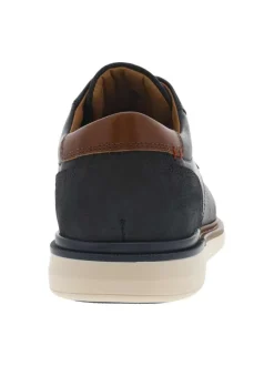 Baskets basses derbies en cuir bleu marine et marron avec des lacets ronds