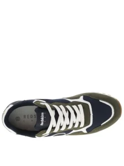 Baskets basses divers textures kaki et bleu à talon renforcé et lacets blancs