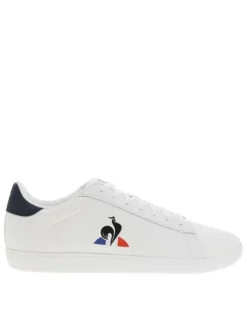 Baskets basses en cuir blanc à détail tricolore, à semelle tennis et lacets