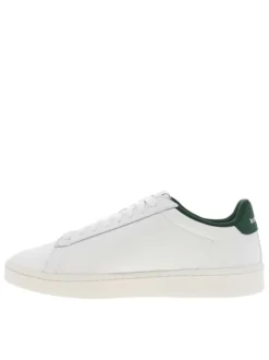 Baskets basses en cuir blanc à détail vert sapin, semelle tennis et lacets plats