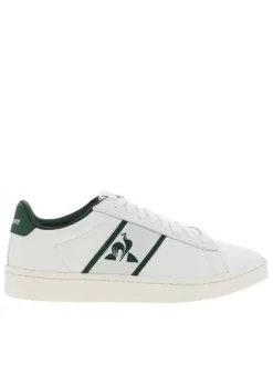 Baskets basses en cuir blanc à détail vert sapin, semelle tennis et lacets plats