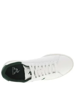 Baskets basses en cuir blanc à détail vert sapin, semelle tennis et lacets plats