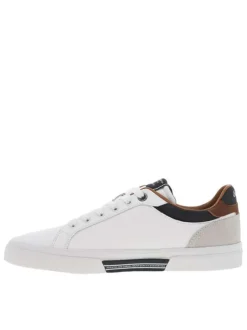 Baskets basses en cuir blanc à semelle vulcanisée et à lacets ton sur ton