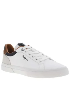 Baskets basses en cuir blanc à semelle vulcanisée et à lacets ton sur ton