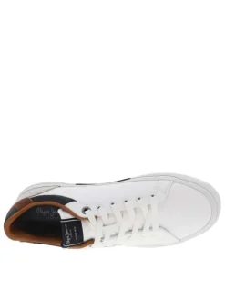 Baskets basses en cuir blanc à semelle vulcanisée et à lacets ton sur ton