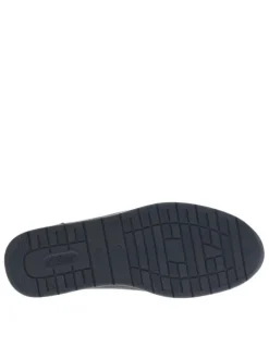 Baskets basses en cuir bleu marine avec des lacets plats et un zip latéral