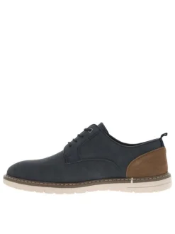 Baskets basses en cuir bleu marine et marron avec des lacets ronds