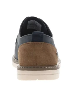 Baskets basses en cuir bleu marine et marron avec des lacets ronds