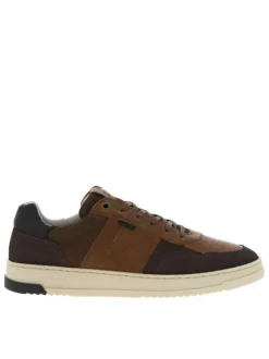 Baskets basses en cuir cognac avec des lacets plats et micro points