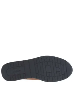 Baskets basses en cuir cognac avec lacets plats marine et zip côté extérieur
