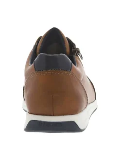 Baskets basses en cuir cognac avec lacets plats marine et zip côté extérieur