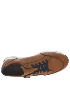 Baskets basses en cuir cognac avec lacets plats marine et zip côté extérieur