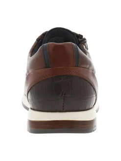 Baskets basses en cuir cognac et marine avec lacets plats et zip latéral