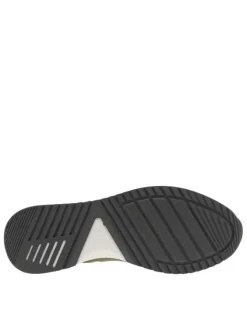Baskets basses en cuir kaki avec une semelle running et des lacets plats