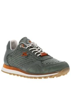 Baskets basses en cuir kaki à lacets élastiqués avec une semelle running