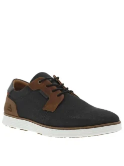 Baskets basses en cuir noires et marron avec des lacets ronds élastiqués